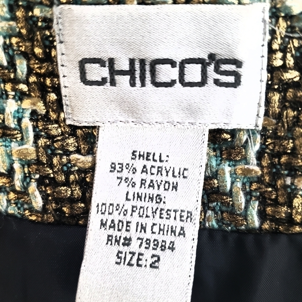 Chico's Gold & Blue Woven Zip Blazer Jacket - Picture 7 of 9